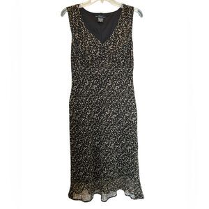 FLP Sheer Polka Dot Beige Black Y2K 90s Knee Length Ruffle Hem Shift Dress 10